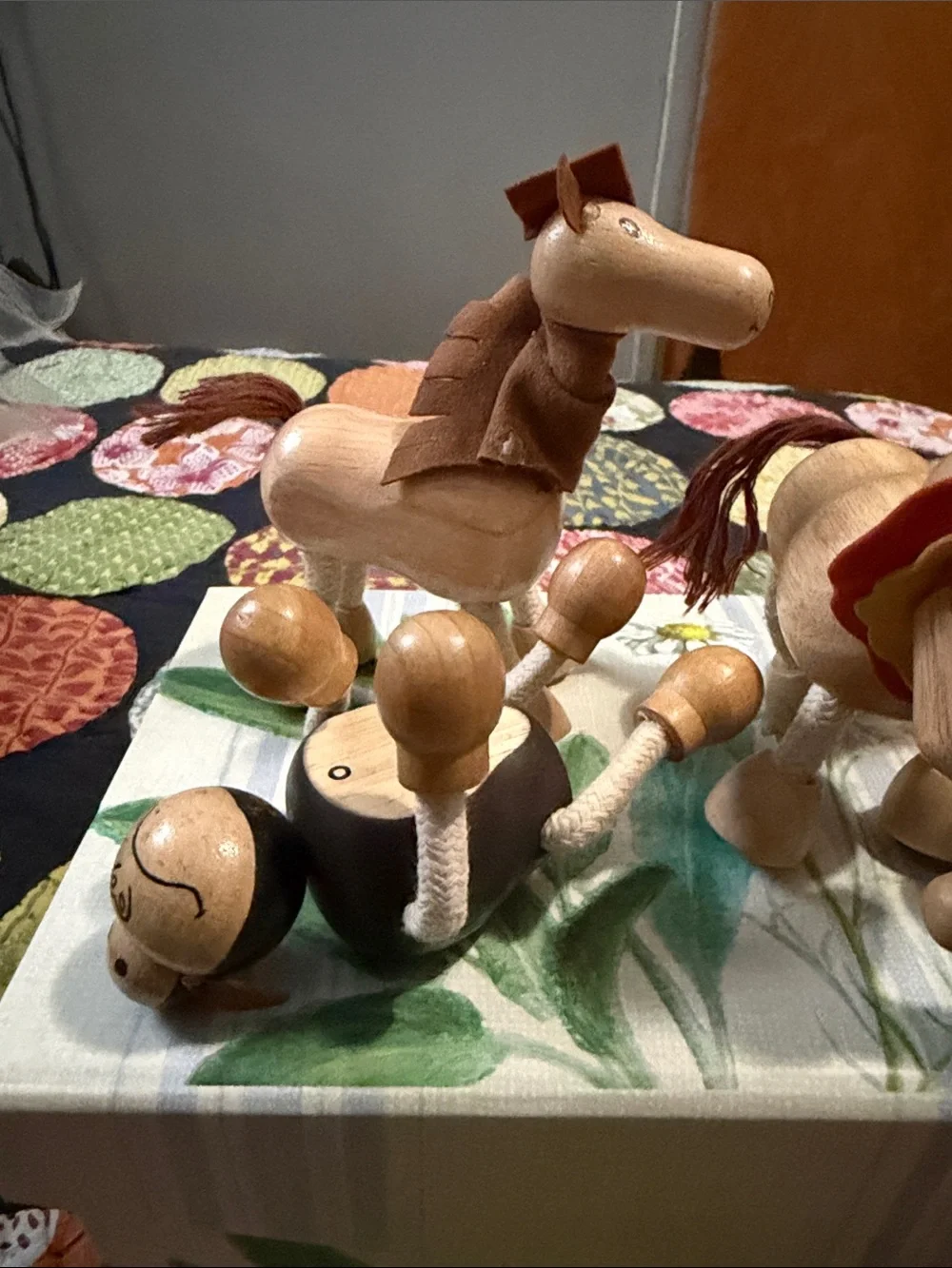 Wooden Animal Toy Set - Natural Wood Lion, Elephant, Horse, and Monkey
